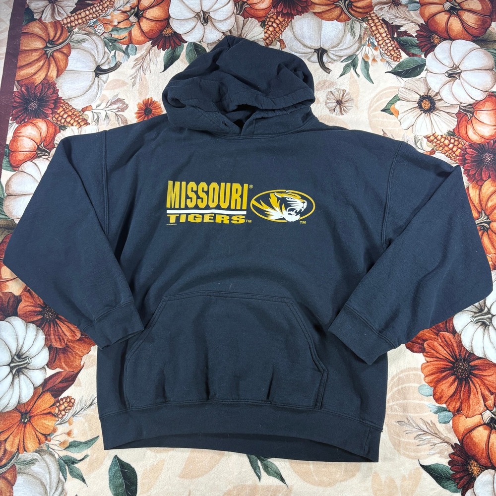Missouri Tigers Mizzou Gildan Pullover Fleece Hoodie Mens Black Yellow Size L